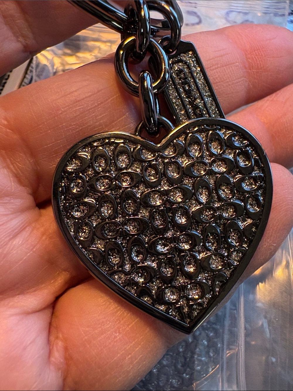 Coach Gunmetal Heart Keyring with Pebbled Texture - Picture 5 of 8